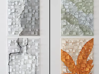 Modern 3D Textured Wall Decor With Abstract Gray Green Orange Leaf And Figure Line Art 3d model