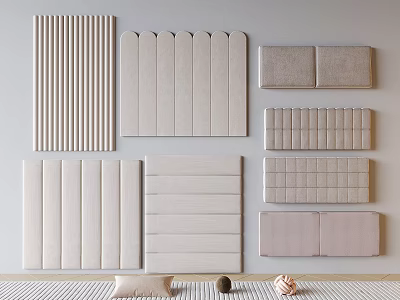 Modern Bedroom Headboard Backgrounds With Light Colored Striped Curved And Upholstered Designs 3d model