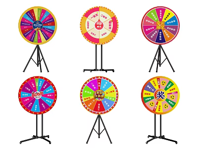 Colorful Prize Wheels With Stands And Various Designs For Event Activities 3d model