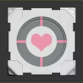 Advanced Silver Metallic Cube Shaped Weapon With Transparent Sections And White Heart Symbols