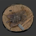 Rustic Iron Anvil Mounted On Old Wooden Barrel With Metal Hoops