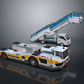 White And Yellow Airport Ground Support Vehicles Featuring Tractor And Stairs Truck