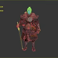 Man In Traditional Ancient Warrior Armor Holding Sword Standing On Neutral Background