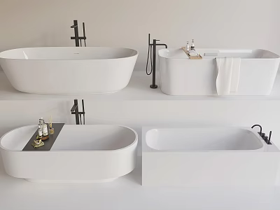 Modern Bathtub Designs Featuring Freestanding Styles Black Faucets And Tray Accessories 3d model