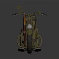 Vintage Military Green Motorcycle With White Star Red Side Cases And Classic Design Elements