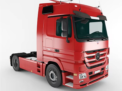 Red Mercedes Functional Semi Truck With Modern Cab Design And Brand Logo 3d model