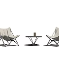 Modern Outdoor Folding Chairs And Round Table With White Fabric Seats And Metal Frame