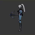 Woman In Blue Black Fantasy Outfit With White Hair And Decorative Sword
