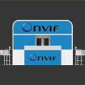 ONVIF Exhibition Booth Design With Blue White Counter Shelves And Chairs