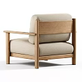 Modern Upholstered Leisure Chair With Beige Fabric And Wooden Armrests In Simple Contemporary Design