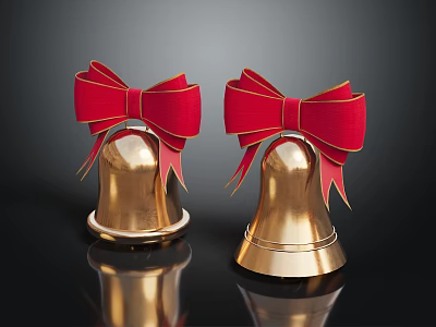Cute Reindeer Adorned With Golden Bells And Red Bows On Dark Surface 3d model