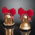 Cute Reindeer Adorned With Golden Bells And Red Bows On Dark Surface