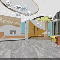Modern Front Desk Reception Area With Cloud Decor Tree Shaped Wall Art And Marble Flooring 3d model