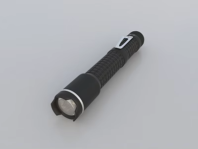 Black Handheld Flashlight With Textured Grip And Silver Switch Design 3d model