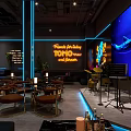 TOMO Friends Festival Bar Interior with Neon Lights Whale Screen Live Music and Dining Tables