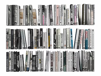 Various Genres Of Books Magazines Neatly Stacked On Shelves For Reading 3d model