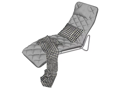 Soft Gray Quilted Lounge Chair With Plaid Cushion Blanket And Metal Frame 3d model