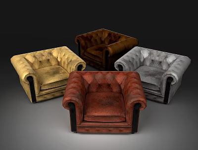 Tufted Single Sofa in Various Colors with Classic Upholstered Design Details 3d model
