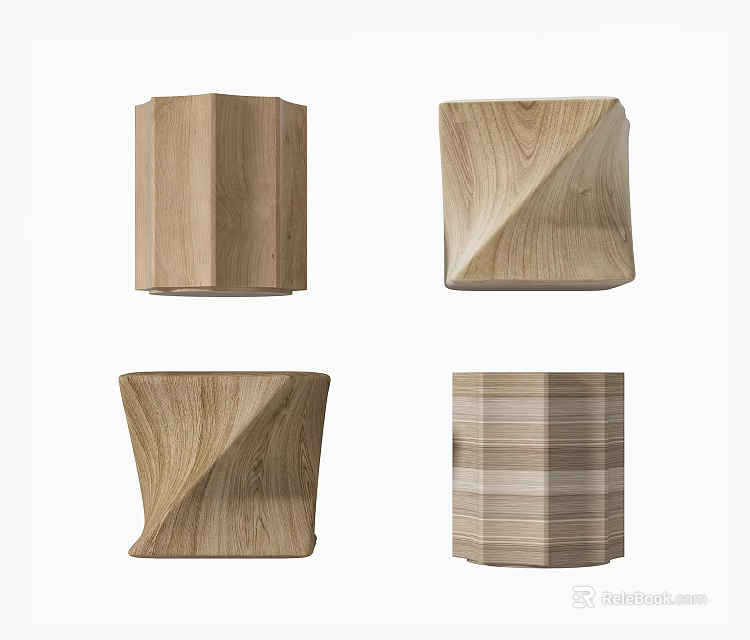 Collection of Modern Wooden Stools With Different Designs And Unique Shapes 3d model 