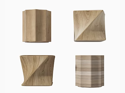 Collection of Modern Wooden Stools With Different Designs And Unique Shapes 3d model