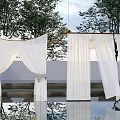 Elegant White Outdoor Curtains With Tree View And Water Reflection 3d model