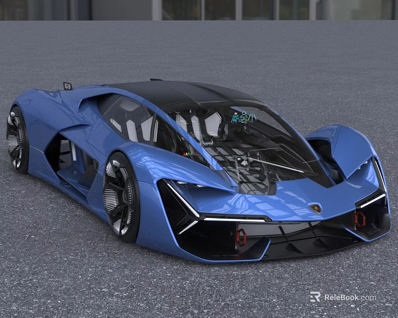 Stunning Futuristic Blue Supercar With Sleek Aerodynamic Design And Transparent Roof 3d model 