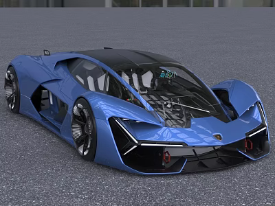 Stunning Futuristic Blue Supercar With Sleek Aerodynamic Design And Transparent Roof 3d model