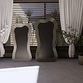 Two Stylish Mirrors With Decorative Frames In Room With Window Blinds Curtains And Potted Plant