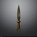 Ornate Ancient Dagger With Golden Blade Red Handle And Ring Decoration
