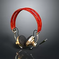 Premium Computer Headphones With Red Leather Headband Golden Ear Cups Metal Components And Microphone