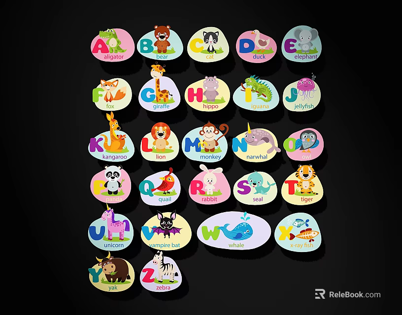 Colorful Alphabet Animal Cards Decorative Photo Wall For Kids Educational Illustrations 3d model 