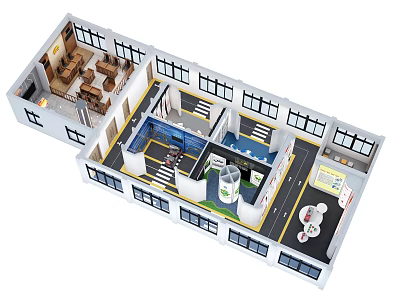 Aerial View Of Building Layout With Indoor Zones Furniture And Windows 3d model
