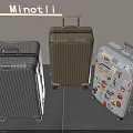 Minotli Hard Shell Luggage Set With Gray Brown And Sticker Decorated White Suitcases