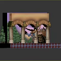 Woman Dancing On Stage With Archways Green Background Red Purple Checkered Floor And Castle