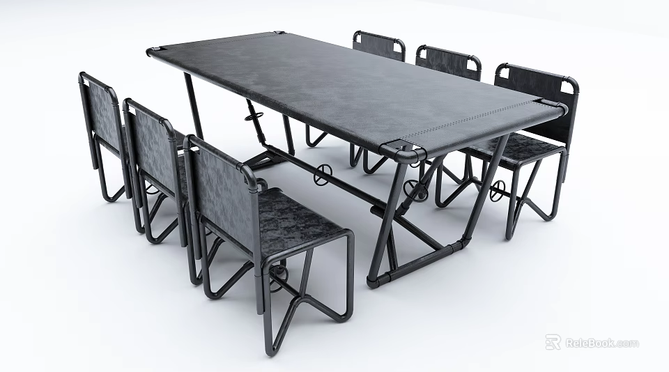 Foldable Rectangular Dining Table and Chairs Set with Sturdy Metal Frame for Multipurpose Use 3d model 
