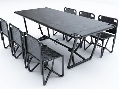 Foldable Rectangular Dining Table and Chairs Set with Sturdy Metal Frame for Multipurpose Use 3d model