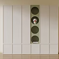 Modern White and Green Wardrobe With Central Circular Cutouts Stuffed Toy and Book