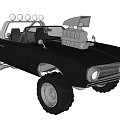 Black Off Road Modified Car With Large Tires Roof Lights And Open Top Design