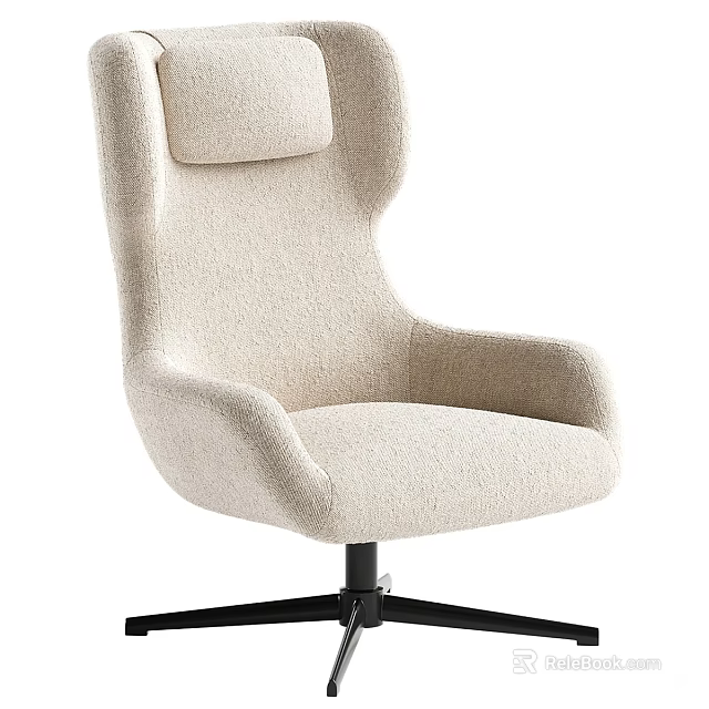 Modern Beige Single Sofa With High Back Armrest And Swivel Black Base Design 3d model 