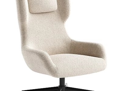 Modern Beige Single Sofa With High Back Armrest And Swivel Black Base Design 3d model