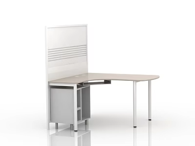 Modern White L Shaped Office Desk With Partition And Metal Frame Design 3d model