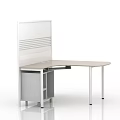 Modern White L Shaped Office Desk With Partition And Metal Frame Design
