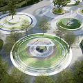 Modern Park Landscape Design With Circular Green Areas Trees And Pathways 3d model