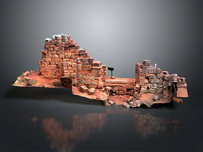 Ancient Red Brick Building Ruins With Weathered Stone Walls And Structures 3d model