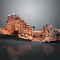 Ancient Red Brick Building Ruins With Weathered Stone Walls And Structures