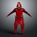 Red Samurai Armor With Gold Accents And Horned Helmet In Standing Pose
