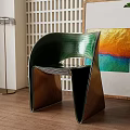 Modern Green Accent Chair With Curved Backrest By Lattice Screen Abstract Painting On Wooden Floor