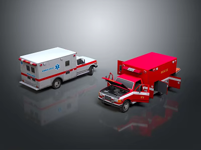 Red and White Ambulance and Fire Truck with Emergency Gear and Medical Symbols 3d model