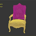 Ornate Classic Armchair With Intricate Gold Carvings Floral Upholstery And Curved Legs