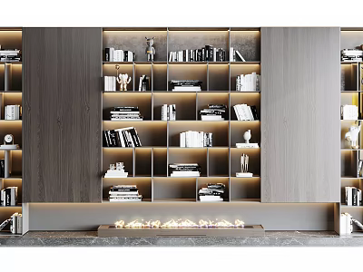 Modern Bookcase Design With Open Shelves Built-in Lighting Books And Decorative Items 3d model